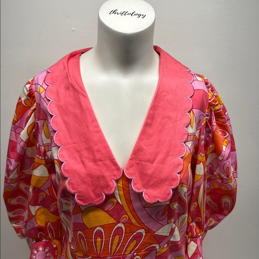 Alden Adair Piper Dress Groovy Baby Scalloped Collar Retro Paisley Pink Medium - Picture 3 of 11